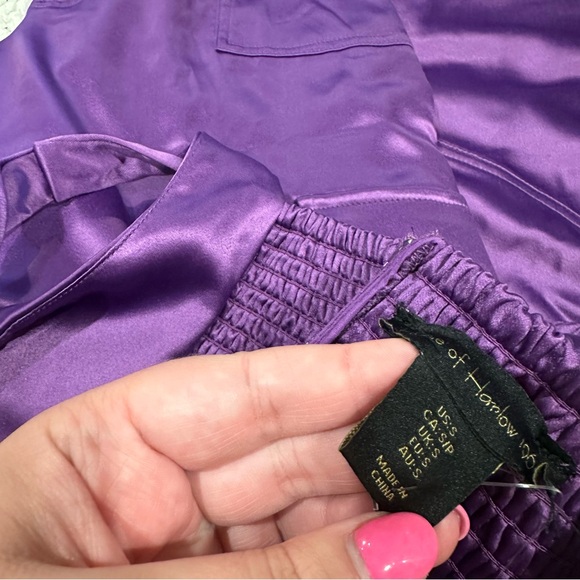 NWT house of harlow purple satin crop top and pants set size small - Picture 2 of 5